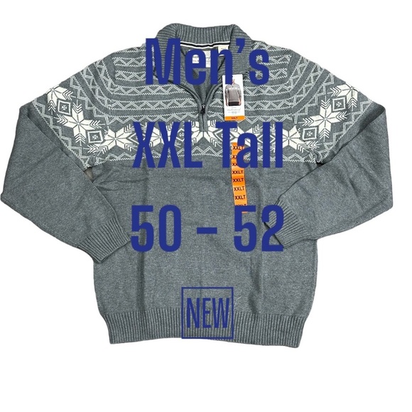 Men’s Weatherproof XXL Tall Quarter 1/4 Zip Sweater Gray White Holiday Snowflake - Picture 2 of 11